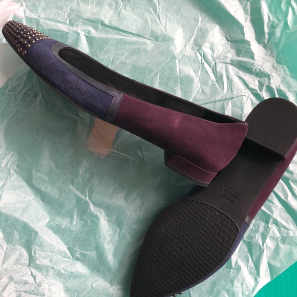 Stuart Weitzman Suede Leather Studded Pointed Toe Flats - Picture 3 of 3